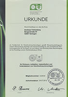 Zertifikat Überwachungsgemeinschaft Technische Anlagen der SHK-Handwerke e.V.